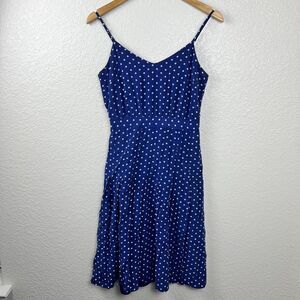 J Crew Womens Blue Spaghetti Strap Polka Dot Classic Coastal Retro Dress 2